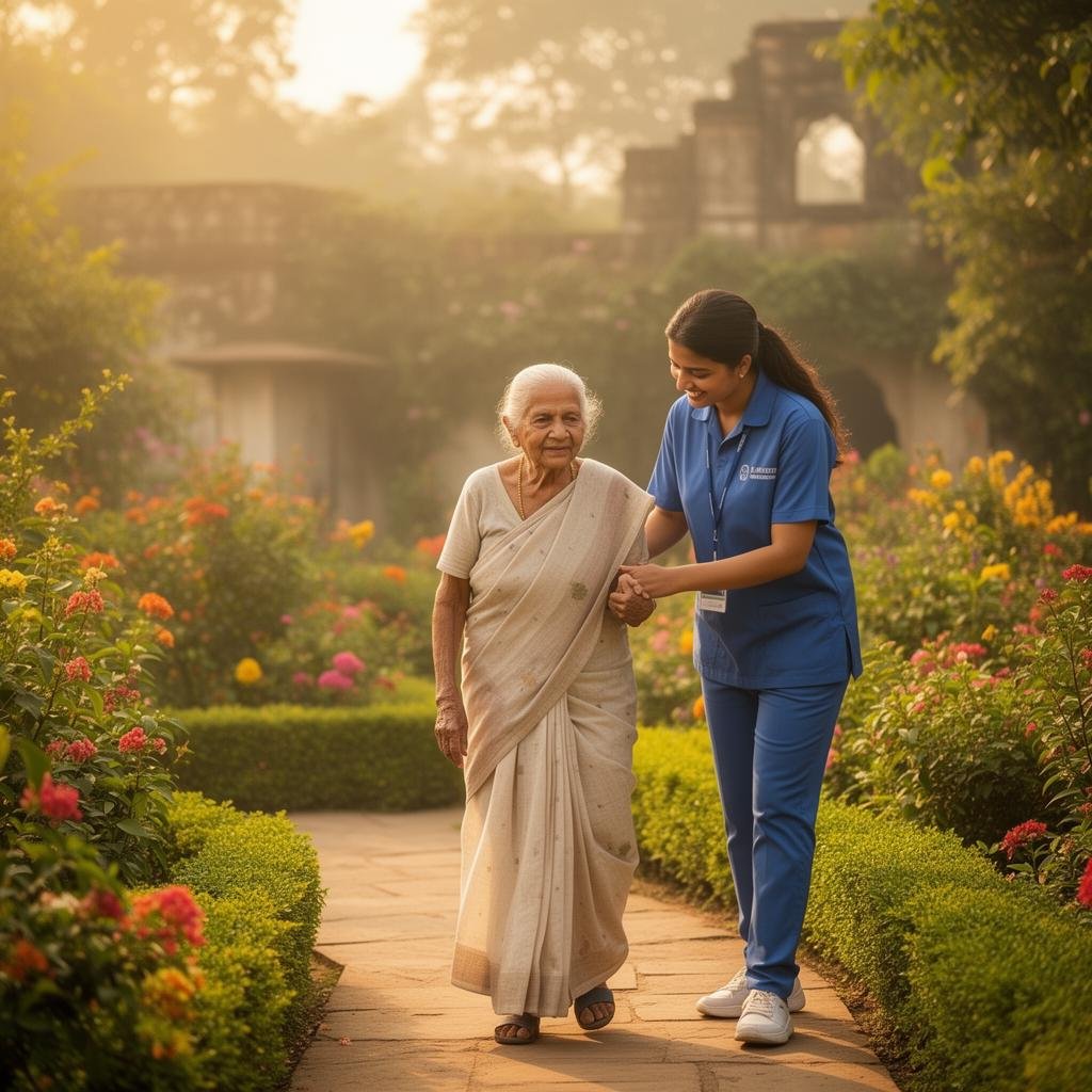 Volunteer caring for elder