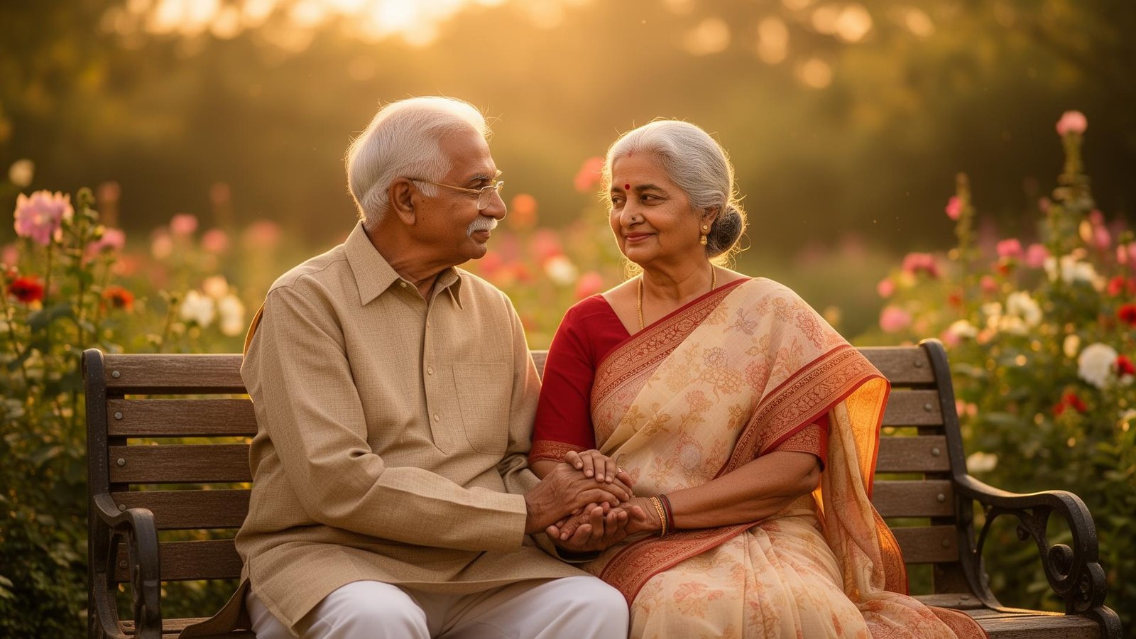 Elderly couple in garden
